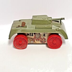 Vntg MARX  Wind Up Tank Toy Green Military Army Tank Tin Litho Made In USA